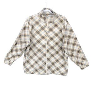 PACER 1X Sweatshirt Zip Up Fleece Women Tan, Blue & Cream Window Pane Plaid